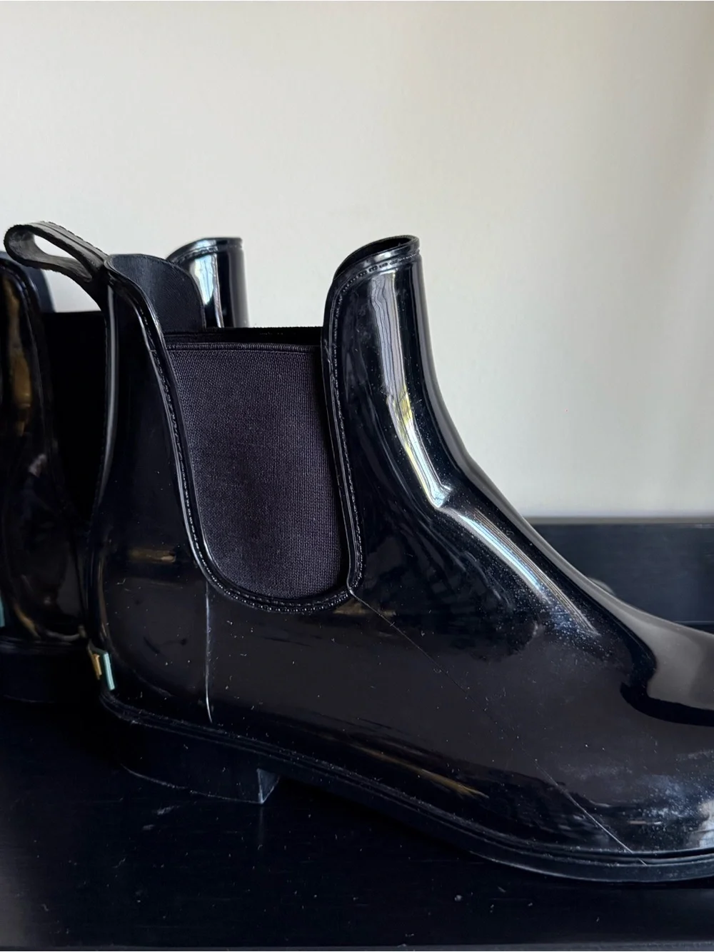 LAUREN Ralph Lauren Black Chelsea Rain Boots Glossy Size 6